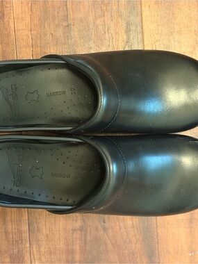 Dansko Black Leather Slip-On Clogs